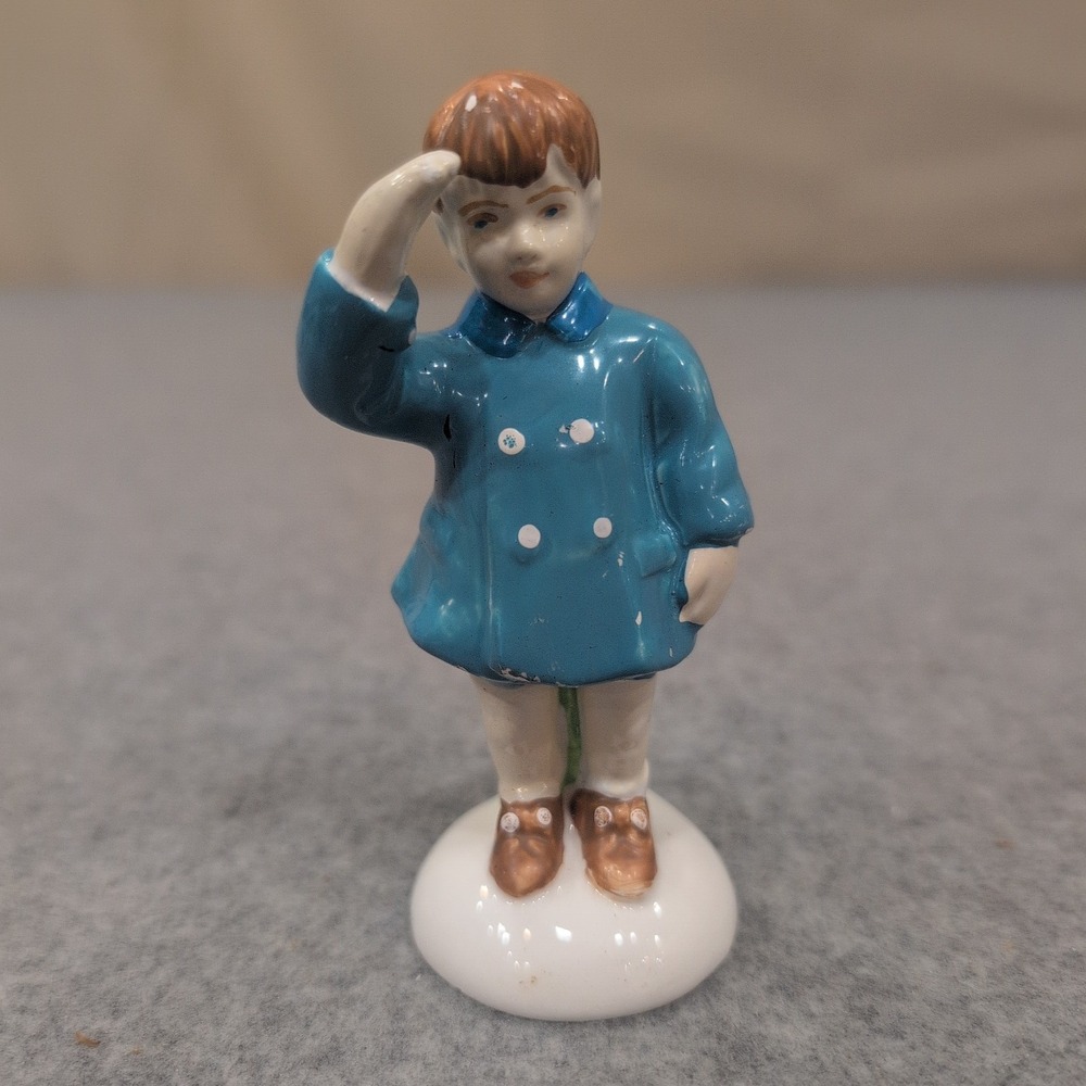 Vintage Porcelain Saluting Boy‎ Figurine Blue Coat Hand Painted Collectible